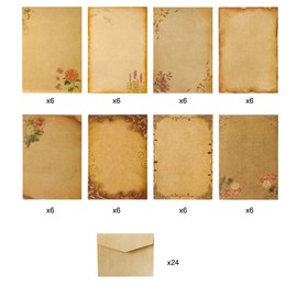 Writing Paper and Envelopes Set, 48 Pieces Vintage Writing Paper, Kraft Paper Writing Paper, 8 Styles, with 24 Kraft Envelopes for Weddings, Invitations, Greeting Cards, Rafting (24 x 14.5 cm)