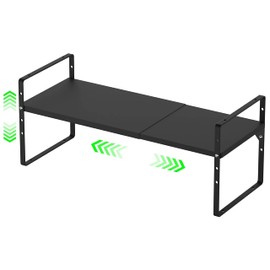 LOCVCDA Expandable Kitchen Cabinet Storage Shelf, Stackable Metal Pantry Storage Shelves Organizer, Adjustable Height Counter Spice Rack for Kitchen Cabinet, Countertop, Pantry and Office