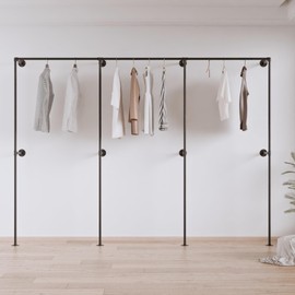 Anynice Industrial Pipe Clothing Rack,Industrial Clothing Rack, Clothing Rods for Hanging Clothes,Clothes Rack,Wall Mounted Garment Rack, Heavy Duty Coat Rack (K07-14.6" D x 110" W x 82.7" H)