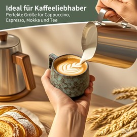 Set of 2 Espresso Cups, 190 ml Cappuccino Cups with Wooden Saucers, Coffee Cups with Saucers, Stoneware Cups for Coffee, Americano, Latte, Cafe, Mocha and Tea (Dark Blue + Dark Green)