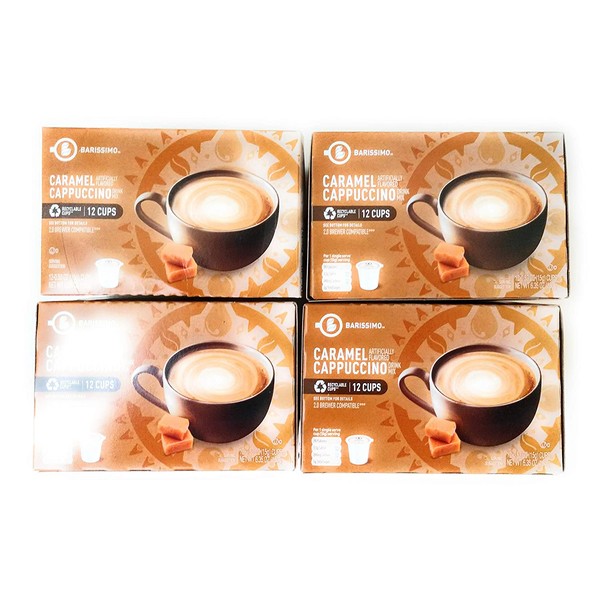 Barissimo Caramel Cappuccino Coffee Drink Mix K-Cup Compatible 4 boxes 48 pods total