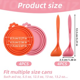 oruola 2Pack Pet Food Can Lids, Silicone Cat Food Lids,Can Covers for Cat Foods, Fit 3 Different Size Standards,with 2 Spoons, Fits Most Cats And Dogs Cans,Orange & Pink