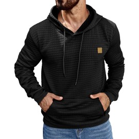 Aiyino Men's Hoodies Pullover Casaul Long Sleeve Drawstring Waffle Knit Hooded Sweatshirt with Kanga Pocket M Black