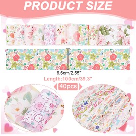 NBEADS Pack of 40 Jelly Rolls Made of Fabric, 100% Cotton Quilting Fabric, 1 m x 6.5 cm, Floral Pattern Fabrics, Stripes, Pre-Cut Quilting Strips for Blanket, Upholstery, Home Decor, Pink