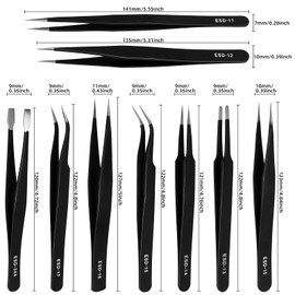 Precision ESD Tweezers Set, 9 Pcs Anti-Static Stainless Steel Tweezers, Non-Magnetic Tweezers Set, Multi-Function Craft Tweezers for Electronics, Jewelry Manufacturing, Laboratory, Repairing, Hobbies