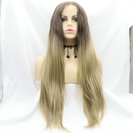 Natural Hairline Brown Blonde Lace Front Wigs for Drag Queen Straight Long Synthetic Hair Female Cosplay Natural Look Wig 26 Inches