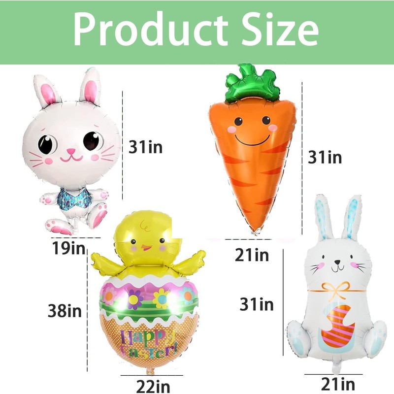 7pcs Easter Party Balloons, Large Happy Easter Foil Balloons Easter