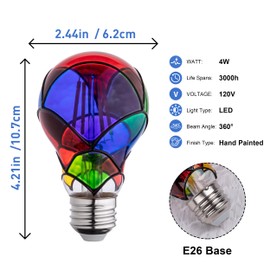 CybaaLuxzus Stained Glass Light Bulb,Rainbow Painted Light Bulb,Mosaic Light Bulb,4W 120V,Multi Colored Colorful Light Bulb Indoor,Fun Romantic Light Bulbs,Unique Decorative Light Bulbs