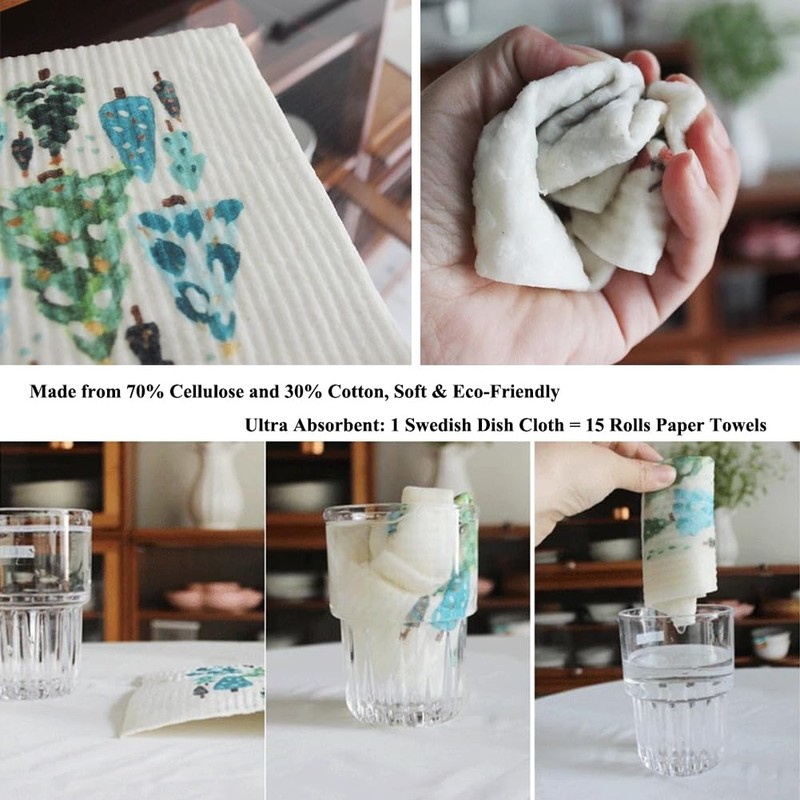 TREEWOO Kitchen Dish Towels Reusable Dishcloths Set of 6 Natural