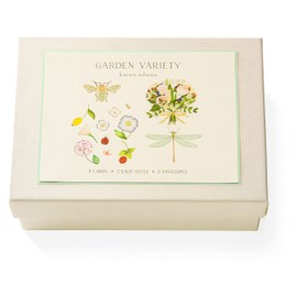Karen Adams Box of 8 Assorted Notecards with Matching Envelopes - Garden Variety, Natural White
