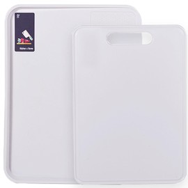 Kitchen Cutting Board Set of 2,Large Chopping Board with Deep Juice Grooves and Handle,Dual-Sided 100% BPA-Free Plastic Cutting Boards for Meat, Veggies and Fruits,Dishwasher Safe (White)