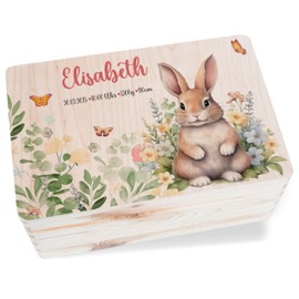 Wooden Memory Box - Baby Memory Box Rabbit | Individual Wooden Box with Name Date Time Weight | Christening Gift for Baby - 30 x 20 x 14 - Wooden - Memory Box Birth Bunny