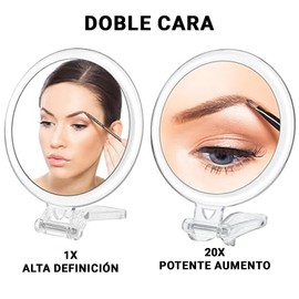 Timotech Espejo de Mano con Aumento 20X y 1X Espejo Portátil de Viaje con Mango Ajustable, Doble Cara y Diseño Compacto para Maquillaje Preciso y Cuidado Facial
