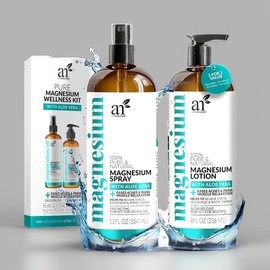 ArtNaturals Magnesium Oil Spray 12 oz & Body Massage Lotion 8oz Set for Feet Sleep Relief Muscle Health & Joint Care Non-Itch Ultra-Pure Formula