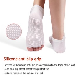 ZenBeya Open Toe Pilates Socks, Yoga Socks with Grips for Women, Non-Slip Slipper Toeless Socks for Pilates, Barre, Ballet, Bikram, Workout, Gym, Sports, White