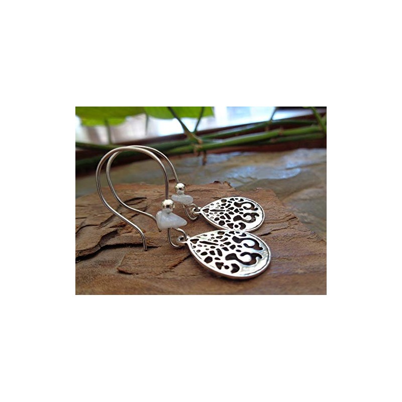 Cornflower blue, delicate dew drops and stone - long hooks,