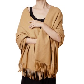 MODOCER Women's Wool Shawl Scarf Pashmina Wrap Shawls Thick Soft Warm Solid Color (camel)