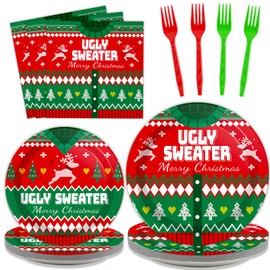 gisgfim 96 Pcs Christmas Ugly Sweater Paper Plate Napkins Party Supplies Tacky Sweater Party Birthday Decorations Favors for Xmas Serves 24