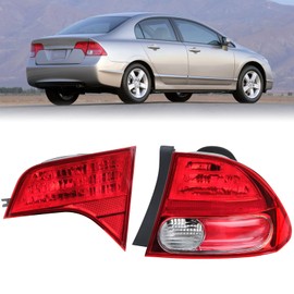 Pinkomoto Outer Inner Tail Lights set Compatible with Honda Civic 2006 2007 2008, Right Brake Turn Signal Taillight, Passenger Side Taillamp Replacement
