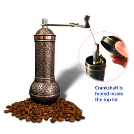 Manual Coffee Grinder, Refillable Turkish Style Coffee and Pepper Grinder, Manual Coffee Mill with Foldable Handle (Dark Brown)