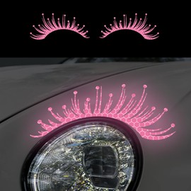 Iprokiu 1 Pair High Intensity Reflective Headlight Eyelash Stickers - Waterproof, Fake Eyelash Stickers for SUV, Truck, Funny Car Decoration (Pink)