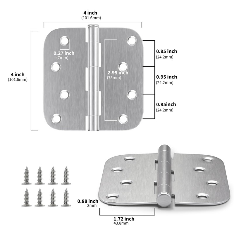 goldenwarm 3 Pieces Satin Nickel Door Hinges 4 x 4