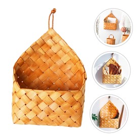 Mobestech 1pc Hand Woven Wall Hanging Basket for Home Decor Creative Storage for Letters Flowers and Crafts Natural Khaki Color Space Saving Vertical Design