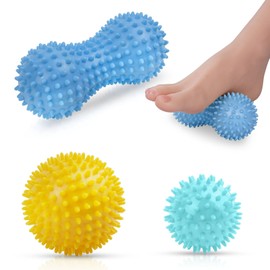 URAQT Massage Balls, Fascia Ball, Set of 3, Hedgehog Ball Set, Spiked Massage Ball, Hard, Massage Balls with Nubs, for Back, Legs, Feet, Hands (Yellow + Blue + Green)