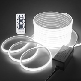 Samsion 50ft Rope Led Lights for Bedroom with Remote Dimmable FCOB COB LED Strip Light 6000K AC 110V White Flexible Led Light Strip Outdoor Waterproof for Garden Building Commerical Decor 15M