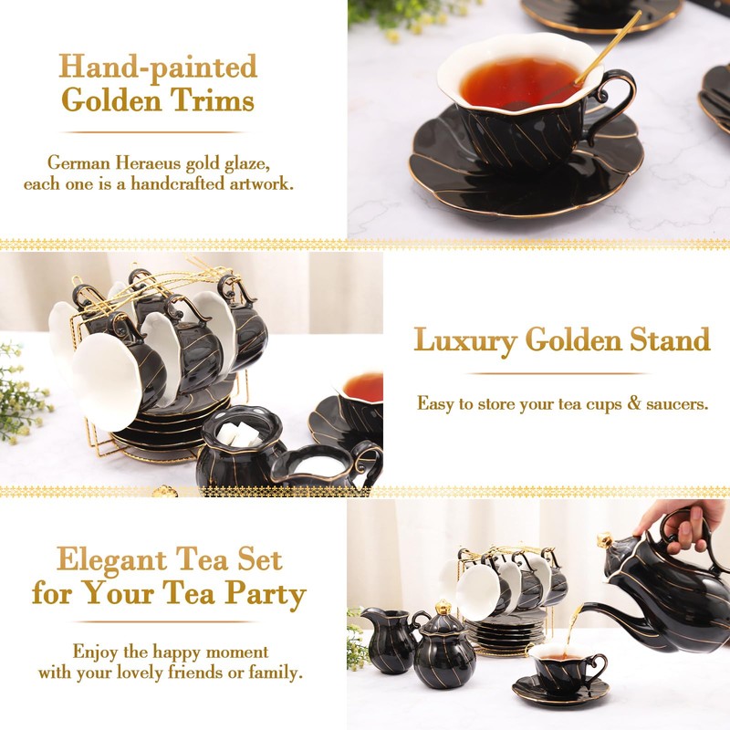 DUJUST 22 pcs Porcelain Tea Set for 6, Luxury British