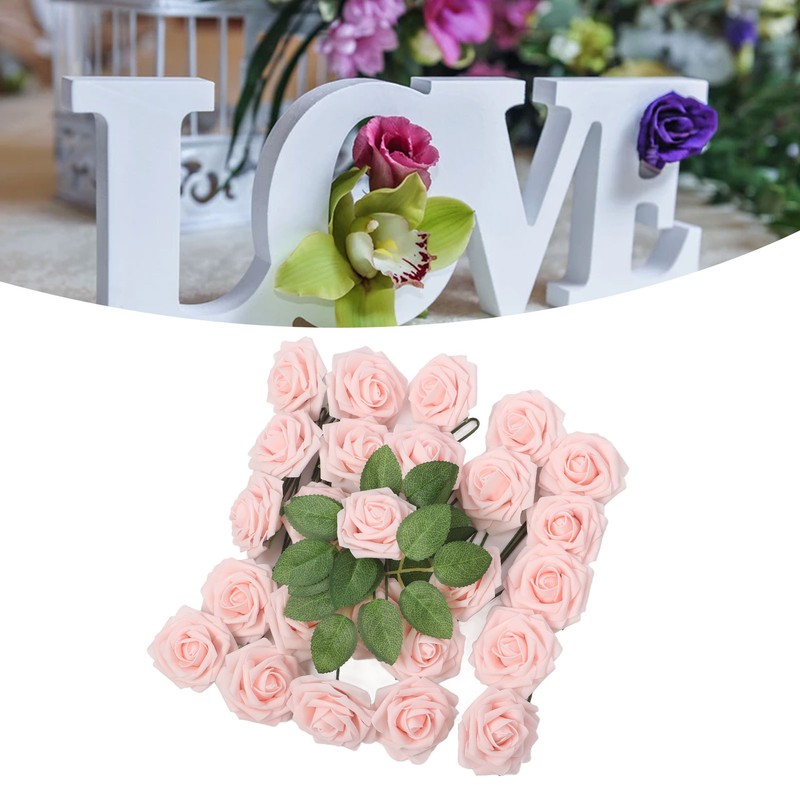 25pcs Artificial Roses Light Pink Fake Bulks Box for DIY