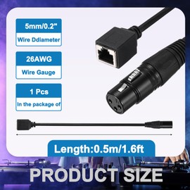MECCANIXITY 3 Pin DMX512 XLR Female to RJ45 Female Adapter Cable, 1pcs 1.6ft XLR Microphone Extension Cable for Stage Studio Console Lighting Controller Tube Light Wand