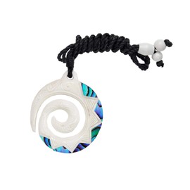81stgeneration Women's Men's Hand Carved Bone Paua Maori Round Koru Engraved Pendant Necklace