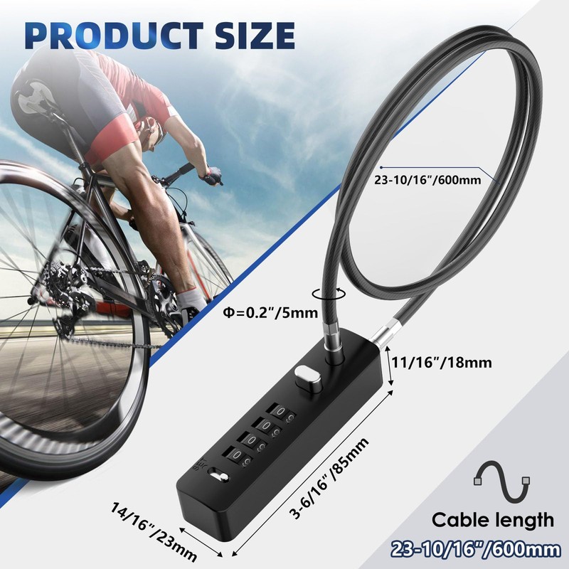 MeBantoo Cable Locks with Combination, 23.6Inch Steel Small Cable Rope
