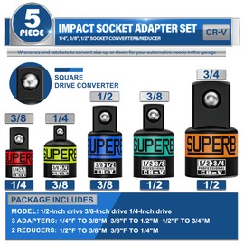 Arwealxs 5 Piece Impact Socket Adapter and Reducer Set, 1/2 to 3/4,1/2 to 3/8,3/8 to 1/2,3/8 to 1/4,1/4 to 3/8 Drive Socket Adapter Set, Reducer Converter Adapter Set for Impact Driver Conversions