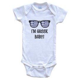 I'm Greek Baby Greek Flag Sunglasses Greece Funny Baby Bodysuit, 6-9 Months White
