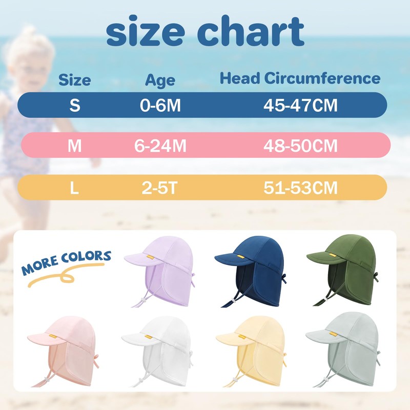 Adjustable Baby Sun Hats with UPF50+ & Neck Flap Protection