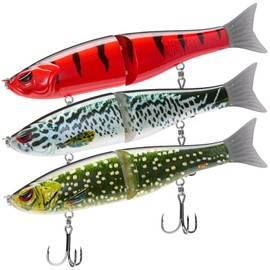 BASSDASH SwimShad Glide Baits Jointed Swimbait Bass Pike Salmon Trout Muskie Fishing Lure,3-Pack