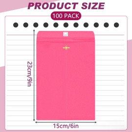 Geyee 100 Pcs Clasp Manilla Envelopes Gummed Colored Envelopes for Storing or Mailing for Home Office Business Supplies(Rose Pink,6 x 9 Inch)