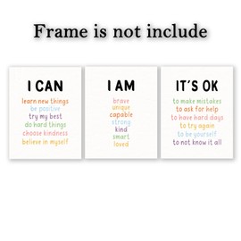 Positive Affirmations Print Set of 3 – I Can, I Am, It’s OK Prints – Kids Motivational Wall Art for Classroom, Therapy, Homeschool, Unframed 8x10 SEL Decor (8x10 Inch)