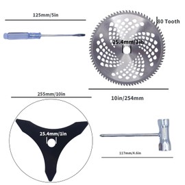 FFshiye 10" x 3 Teeth Carbon Steel Brush Cutter Blades,10" x 80T Carbide Tip Brush Cutter Trimmer with 2 Pack Universal Adapter Kit,for Brush Cutter, Trimmer, Weed
