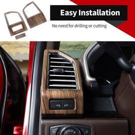 Voodonala for Ford F-150 Center Console Dash Side Vent Panel Cover Compatible with Ford F150 2015-2020(Wood,3Pcs/Set,Outer Left AC Vent w/Spot Light Switch)