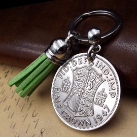 A Silver Dream 1947 Half Crown Green Tassel Coin Keyring