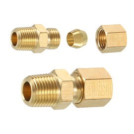 sourcing map 2Pcs Brass Pipe Fitting, 3/16" OD x 1/8" NPT Male Compression Tube Fitting, Union Connector, Straight Coupling Adapter Fit 3/16" Pipe
