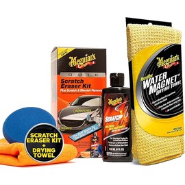 Meguiar's Quik Scratch Eraser Kit + Water Magnet Microfiber Drying Towel Car Care Bundle (3 Items)