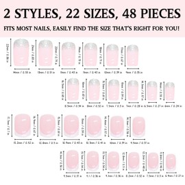 KEYRI Pack of 48 Artificial Nails, Elegant Glue-On False Nails, Nude Pink, Press On Nails for Sticking, Nail Tips, Full Coverage, Short Nails for Sticking (Transparent, 12 Sizes)