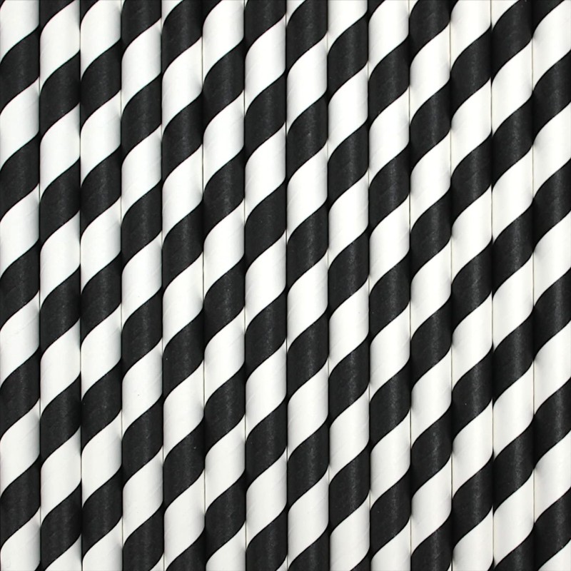 Black & White Striped Paper Straws (10mm x 200mm) -