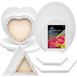 PHOENIX 10 Pack Shaped Stretched Canvas Multi Pack - Round, Hexagon, Oval, Heart, Triangle (2 of Each) - 100% Cotton, 10 Oz Primed White Blank Artist Canvas for Oil, Acrylic, Pouring Art & Decoration