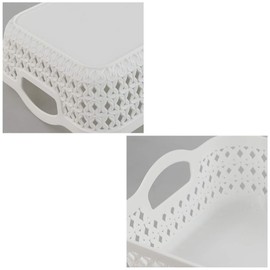 HOMMP White Plastic Woven Storage Basket Tray with Handle, 6 Pack (Small)