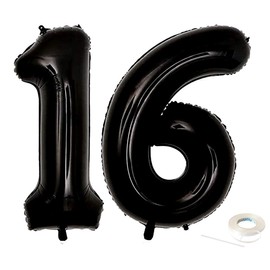 40inch Jumbo Black 16 Number Balloons for Sweet 16th 61th Birthday Party Decoration Men Women 16 Years Old Birthday Party Supplies use Them as Props for Photos (Black 16)